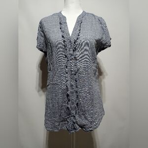 Eddie Bauer Cap Sleeve Button Down Cotton Ruffle Blouse Gray Size Medium